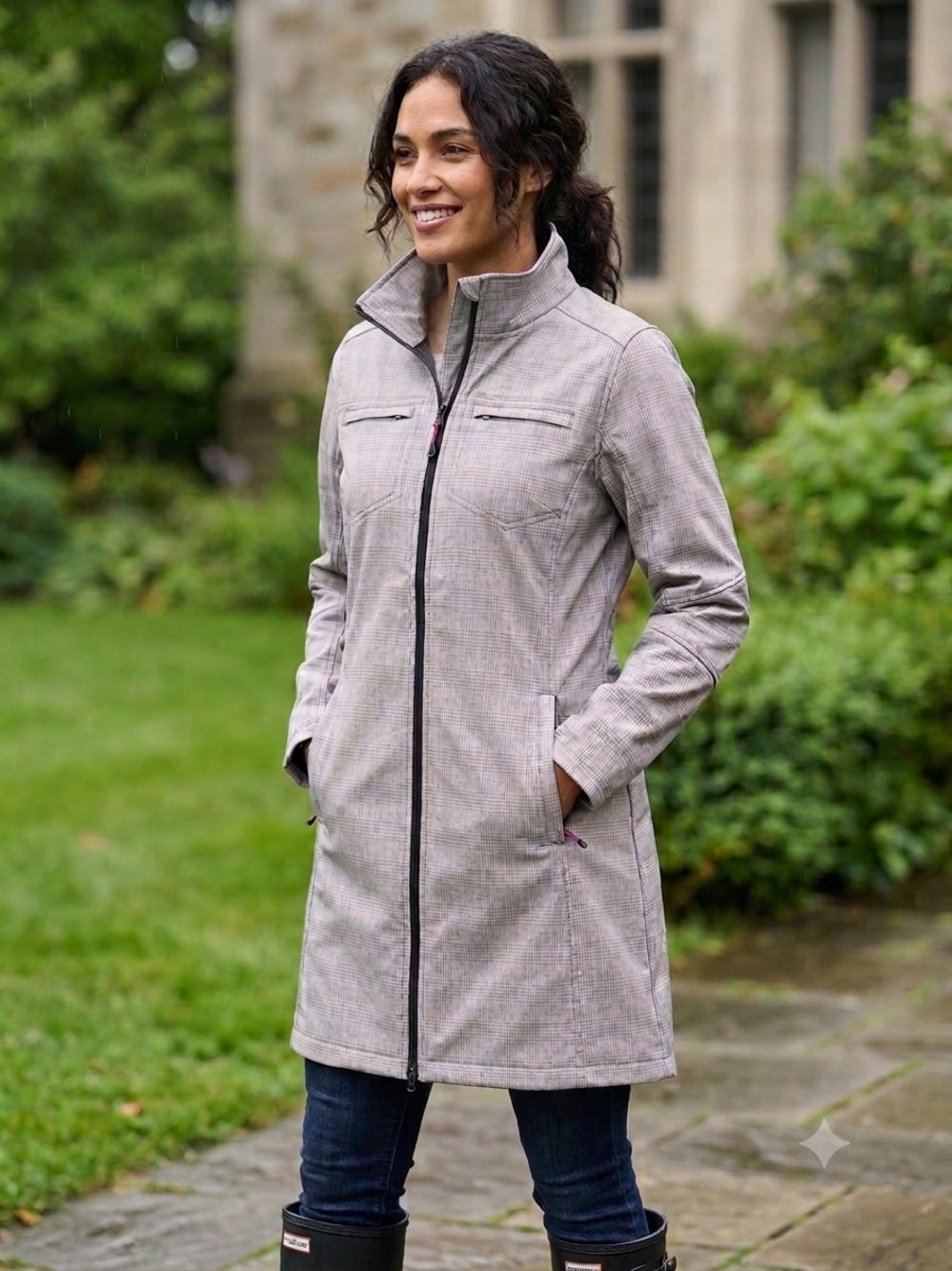 Mondetta Light Gray Long Zip-Front Trench Coat